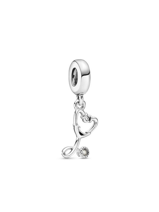 Pandora Charm with design Heart from Silver with Pearls & Zircon