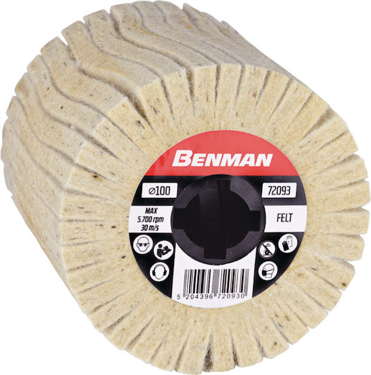 Satin Polishing Roller Wool Felt Ø100mm Hole 19mm Benman 72093