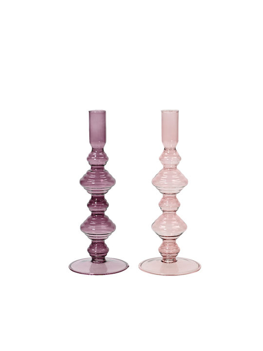 Glass Candle Holder 2 Colors 23x9 Purple