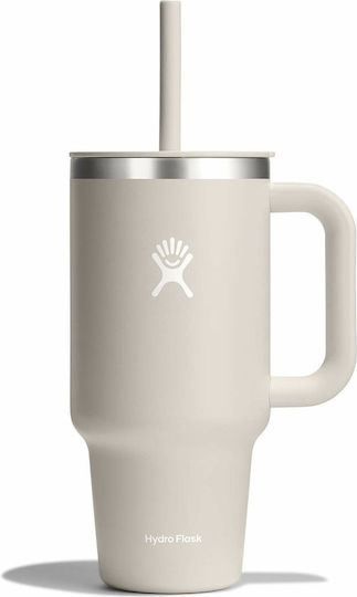 Hydro Flask Travel Tumbler Handled Tumbler Thermos Bottle Stainless Steel 946ml Oat With Straw And Handle
