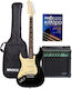 Stagg Ses-30 Set Elektrische Gitarre für Linkshänder Einfacher Schnitt Schwarz mit Tasche