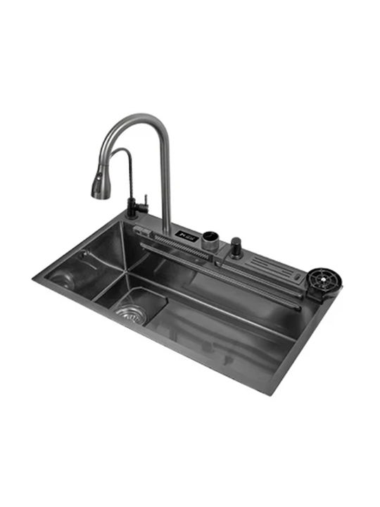 Ένθετος Νεροχύτης Inox με Μπαταρία Μ75xΠ45cm Μαύρος