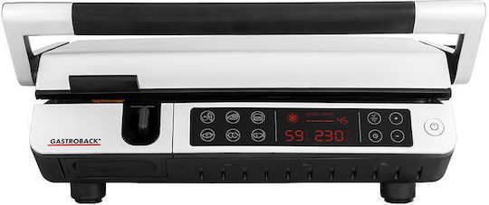 Gastroback Tabletop Electric Grill Smooth and Ribbed Plate 2000W with Lid and Adjustable Thermostat 34cmx24cmcm