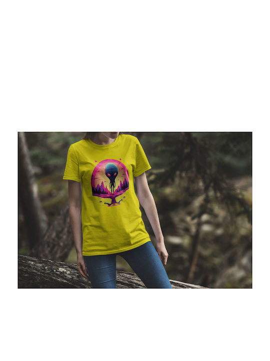 Alien Encounter At Sunset T-shirt Yellow Cotton