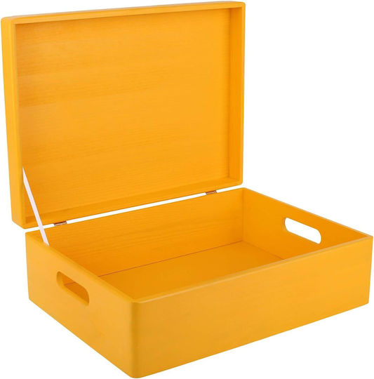 Creative Deco Xl Yellow Large Wooden Storage Box 40 X 30 X 14 Cm + 1 Cm Handles Lid Decorative Chest Perfect Documents Memorabilia Toys Tools