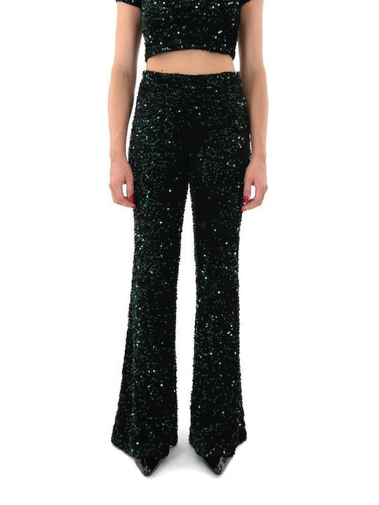 Moutaki Women's Fabric Trousers with Elastic in Wide Line Πρασινο (forest Green)