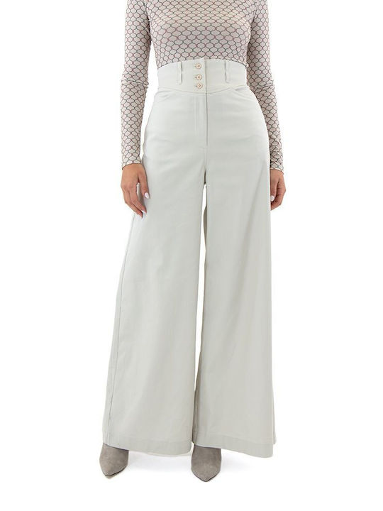 Moutaki Women's High-waisted Cotton Trousers in Wide Line Ecru