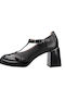 Leder Pumps mit Riemchen Schwarz