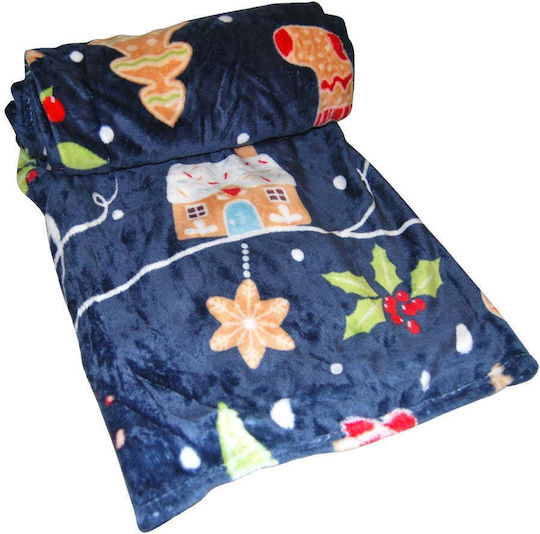 Christmas Fleece Blanket Blue Double 200x230cm