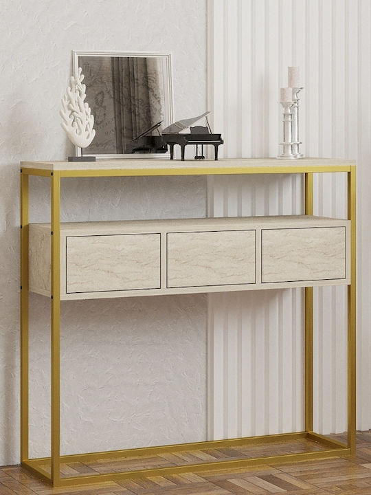 Guarda Wooden Console Table Μπεζ Travertine - Χρυσό L100xW29xH90cm