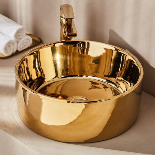 Tema 004-SUK-0018 Vessel Porcelain Bathroom Sink 40x40x15cm Gold Tema 004-SUK-0018 Vessel Porcelain Bathroom Sink 40x40x15cm Gold