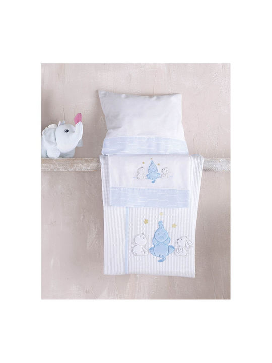 Rythmos Blanket Cot Elephant Waffle White Sky Blue 120x150cm