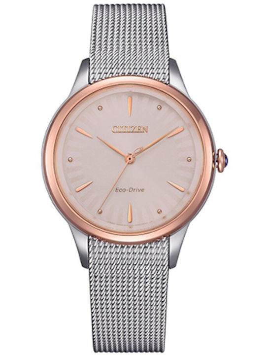 Citizen Γυναικείο Ρολόι 32.5mm Solar με Ασημί Μεταλλικό Μπρασελέ