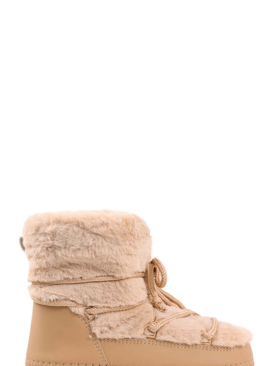 Beige Cozy Fur Lace-Up Boots