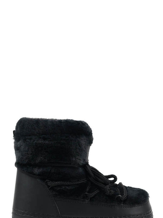 Black Cozy Fur Lace-Up Boots