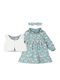 Kinderkleid Langärmelig Blumen Set aus 2 mit Mantel und Zubehör Mint