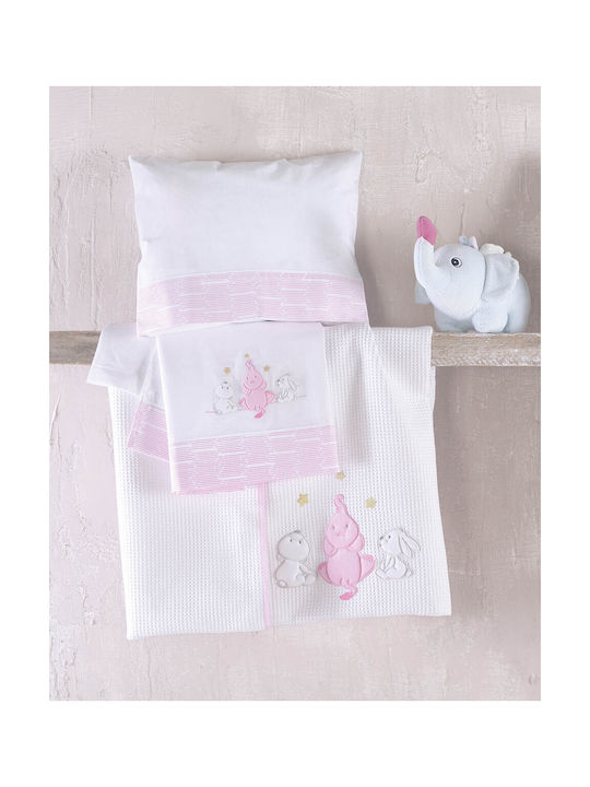 Rythmos Elephant Friends Poz Baby Sheets Set Crib Cotton Pink Gray 100x160cm 3pcs