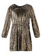 Children's Dress Long Sleeve with Sequins Gold