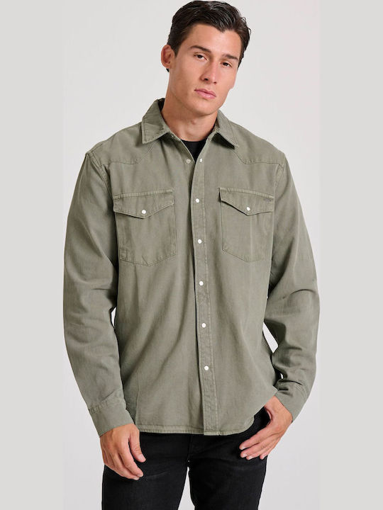 Funky Buddha Long-sleeved Denim Shirt in Wide Line Denim FBM010