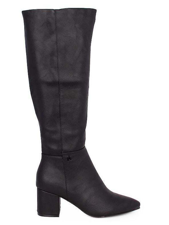Synthetic Leather Medium Heel Women's Boots with Zipper Black