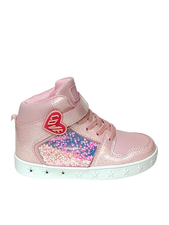 Παιδικά Sneakers High με Σκρατς Ροζ