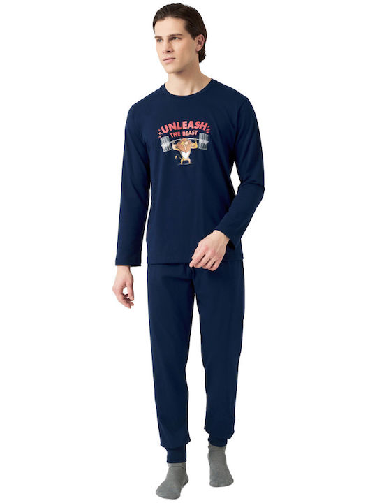 Minerva Men's Winter Pajamas Set Blue Marine