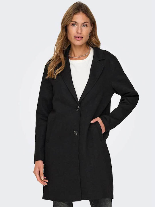 Only Carrie Women's Black Coat with Buttons