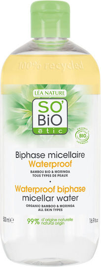 So'Bio Etic Waterproof Biphase Мицеларна Вода Премахване на водоустойчив грим Лице 500мл
