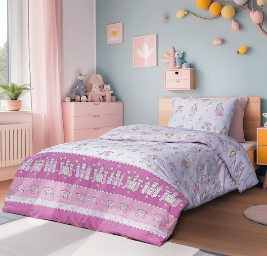Beauty Home Bettwäsche-Set Einzel Mit Gummizug Baumwolle Art 6233 Lila 105x200cm 3Stück