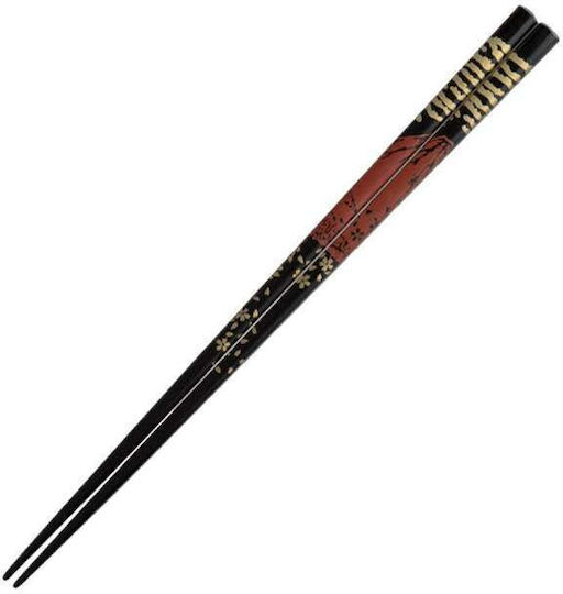 Chopsticks Χειροποίητα Ξύλινα Λάκα Μαύρα Σχέδιo 24 Εκατ 2 Τμχ Kenro