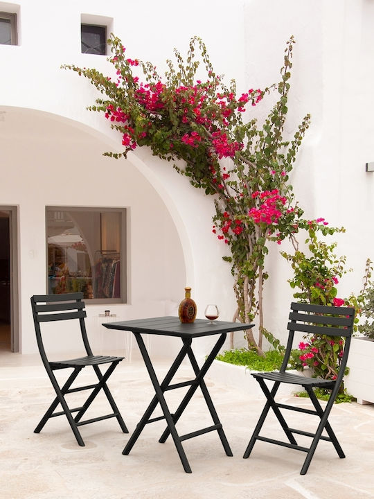 Helen Outdoor Dinner Foldable Table with Polypropylene Surface and Metal Frame Black 60x60x74cm