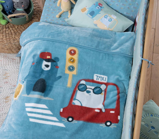 Nef-Nef Homeware Blanket Nursery Swaddling Blankets Traffic Velvet Turquoise Traffic 75x100cm