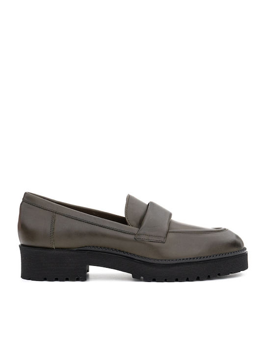 Δερμάτινα Γυναικεία Loafers σε Πράσινο Χρώμα