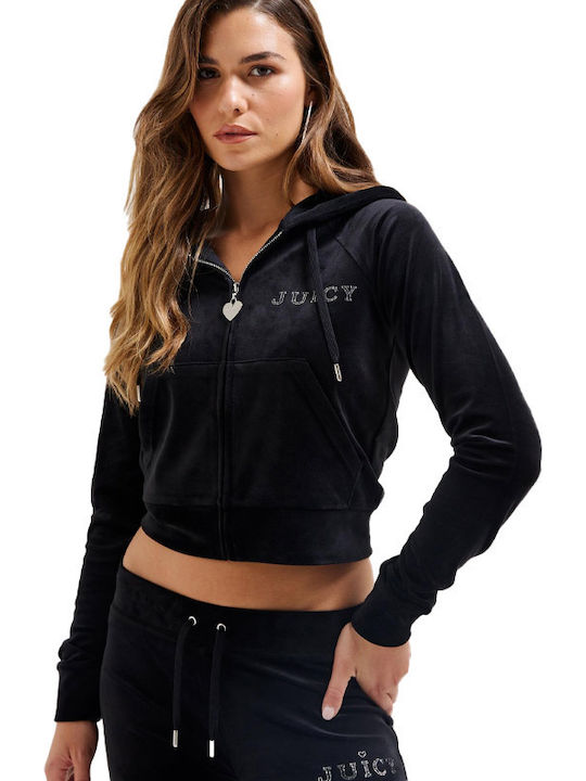 Long Women's Sweatshirt Jacket Velvet Hooded Black