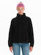 Fleece Γυναικεία Ζακέτα με Φερμουάρ σε Μαύρο Χρώμα