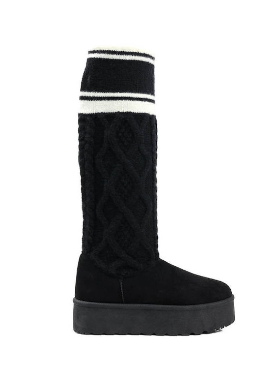 Black Knitted Boots with Color Combination