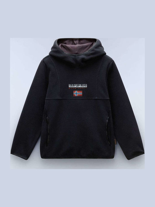 Fleece Παιδικό Φούτερ με Κουκούλα και Τσέπες Μαύρο