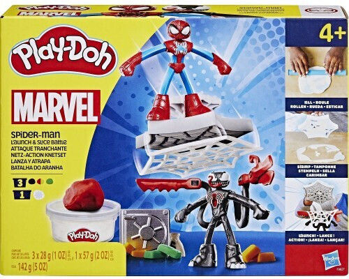 Hasbro Плей-Доу Пластелин - Игра Marvel Spider-Man Launch & Slice Battle Playset за 4+ години