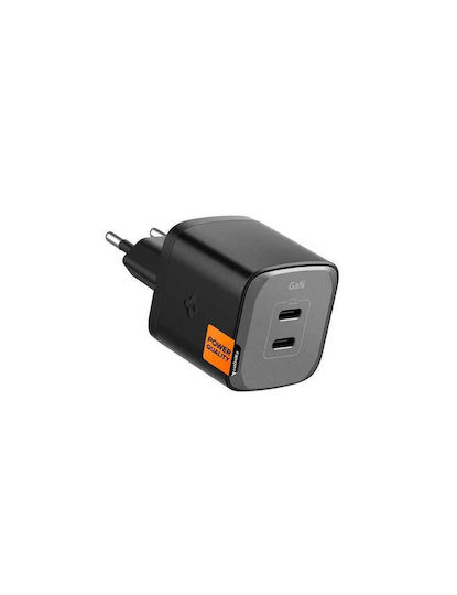 Spigen Charger Without Cable GaN with 2 USB-C Ports 45W Power Delivery Blacks (ArcStation Pro)