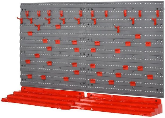 Tool Panel Pp 2 Modules 2 Shelf Support Types 50 Hooks Gray Red Max 30 Kg 95.5x53.5 Cm