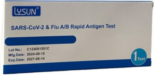 Lysun Sars Cov-2 & Flu A/B Διαγνωστικό Τεστ Ταχείας Ανίχνευσης Αντιγόνων Covid-19 & Γρίπης με Ρινικό Δείγμα 1τμχ