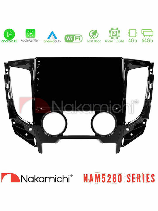 Nakamichi Nam5260 Series 4core Android12 4+64gb Mitsubishi L200 2016-> & Fiat Fullback Manual A C Навигация Мултимедиен Таблет 9" Carplay & Android Auto