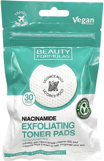 Beauty Formulas Niacinamide Pads Καθαρισμού Προσώπου 30τμχ