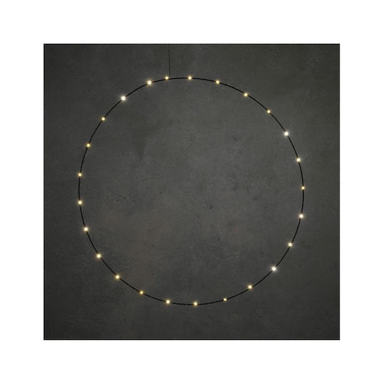 Schwarzer Kranz mit 25 warmweißen LED-Lichtern/Batterie Ø70cm