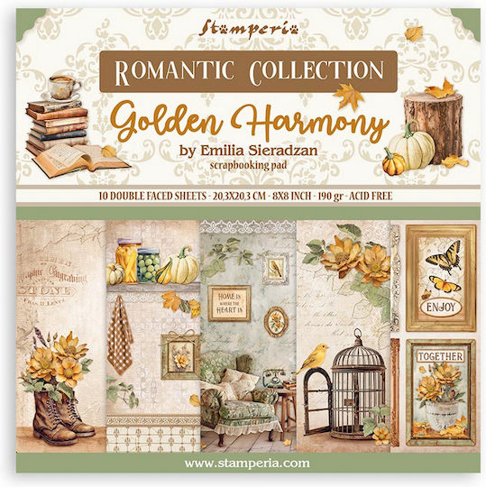 Scrapbooking-Papiere 10 Stück 20,3×20,3cm Stamperia Golden Harmony