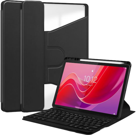 Поворотен Калъф С Отделяща Се Bluetooth Клавиатура Държач За Писалка Lenovo Tab M11 2024 Черен