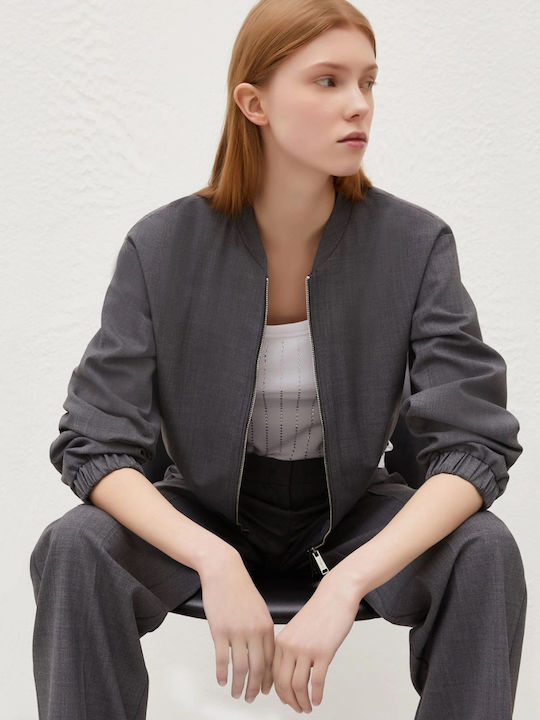 Κοντό Γυναικείο Bomber Jacket Γκρι