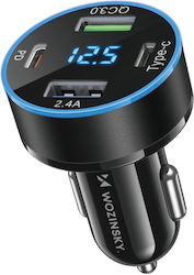 Wozinsky Φορτιστής Αυτοκινήτου με Θύρες 1xUSB-A 2xType-C
