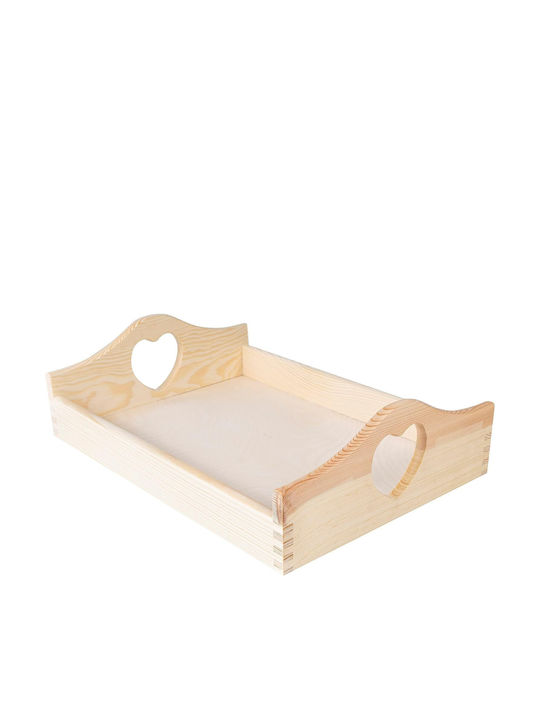 Creative Wooden Rectangular Serving Tray with Handles in Beige Color 35x25x10.5cm JAN-CD-TRAY-HEART-M 1pcs