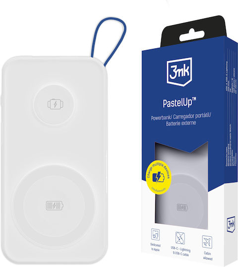 3MK PastelUp MagSafe Power Bank 10000mAh 22.5W с USB-A порт и USB-C порт Бял
